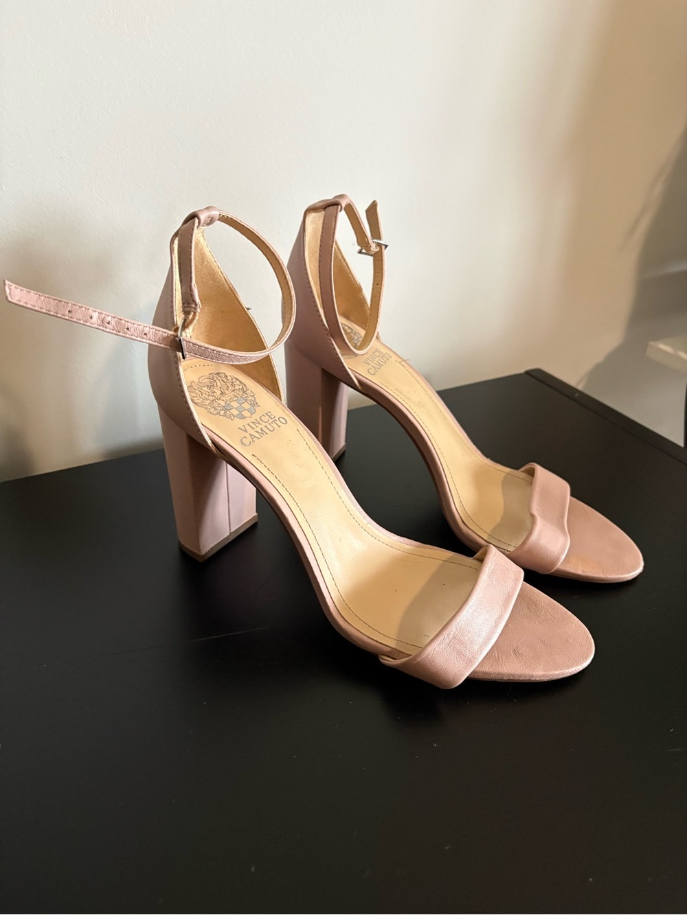 Vince Camuto Blush Pink Ankle-Strap Block Heels